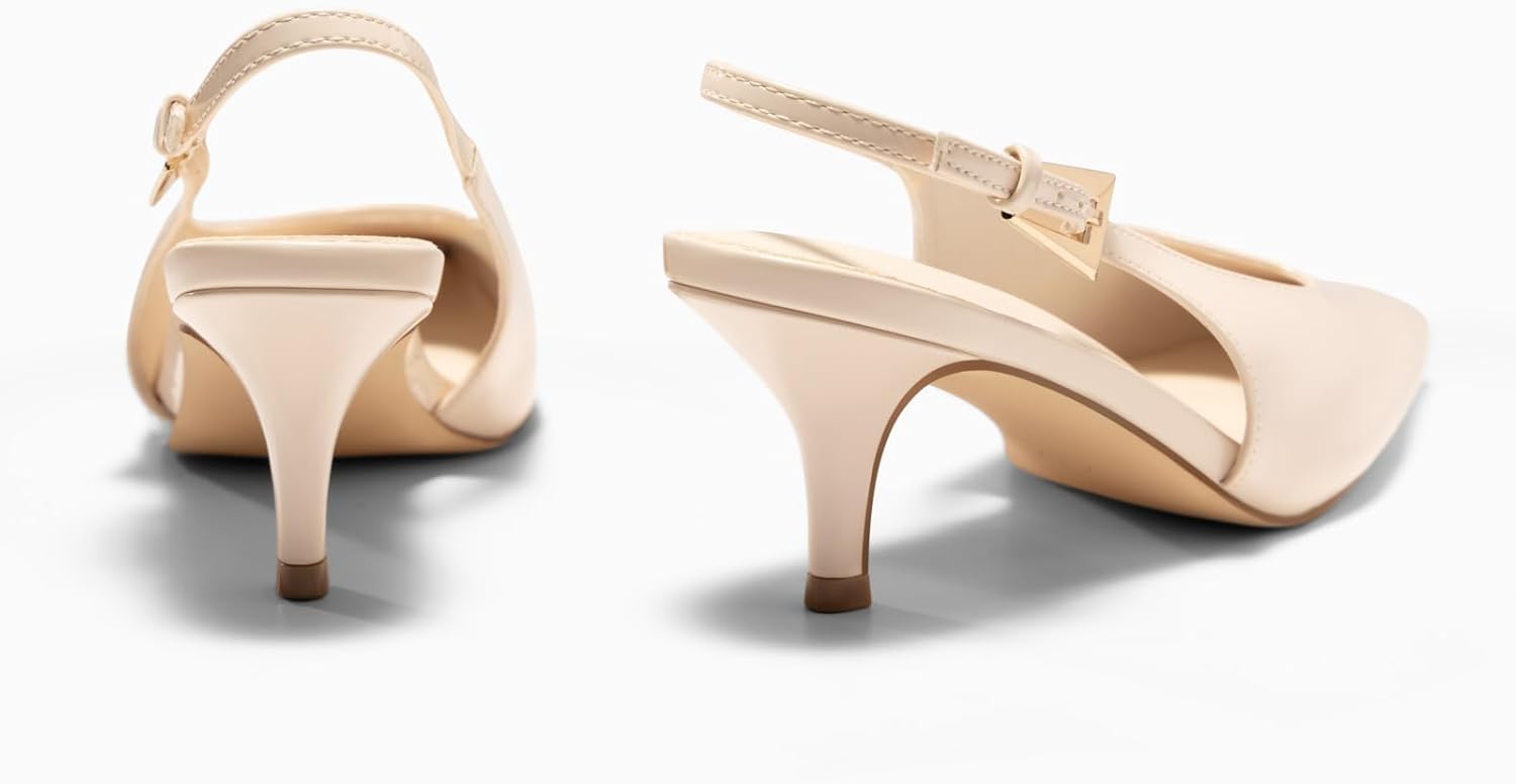 Coutgo Womens Slingback Heels Kitten Low Heel Dress Shoes Closed Pointed Toe Buckle Pumps Work Wedding Shoes - Image 6