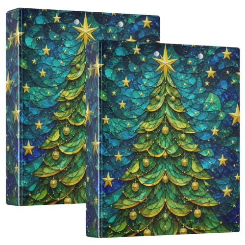 Image of Christmas Tree Stars Waves 3 Ring Binder with 2 Interior Pockets 1.5 inch Binders 3 Ring Heavy Duty Fit 8.5 inch x 11 inch Letter Size for Office School, 2 Pack