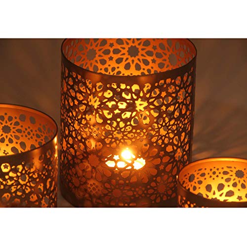 Casa Moro Marokkanische Windlichter 3er Set Navin aus Metall in Antik-Gold Look | 3 runde Kerzenhalter | Orientalische… – Bild 5