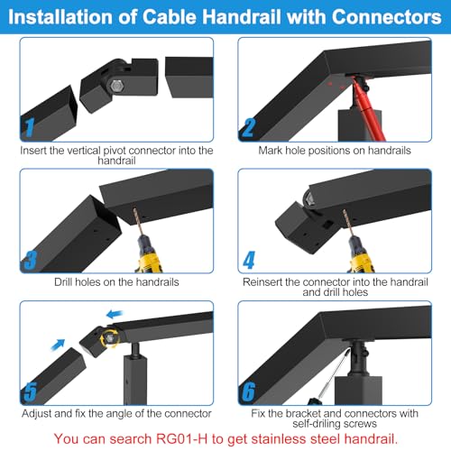 Image of Handrail Vertical Pivot Connector - Flat Handrail Accessories, POM Handrail Connector Fitting for Rectangular Cable Railing Handrail, Stair Cable Railing System, RG01-V