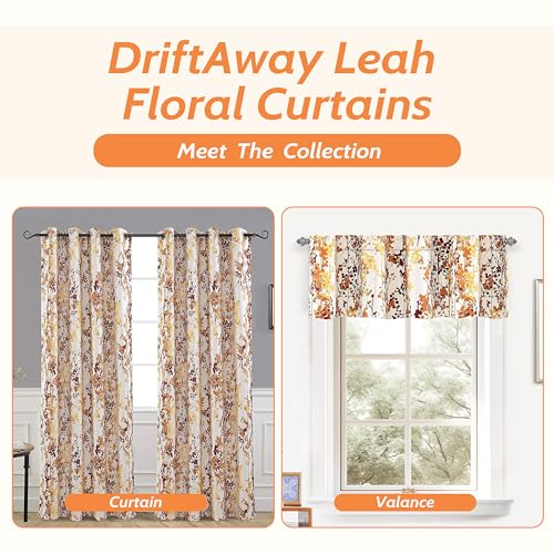 DriftAway Leah Abstract Floral Blossom Ink Painting Thermal Insulated Window Curtain Valance Rod Pocket 52 Inch by 18 Inch Plus 2 Inch Header Red Rust Orange Gold 1 Pack