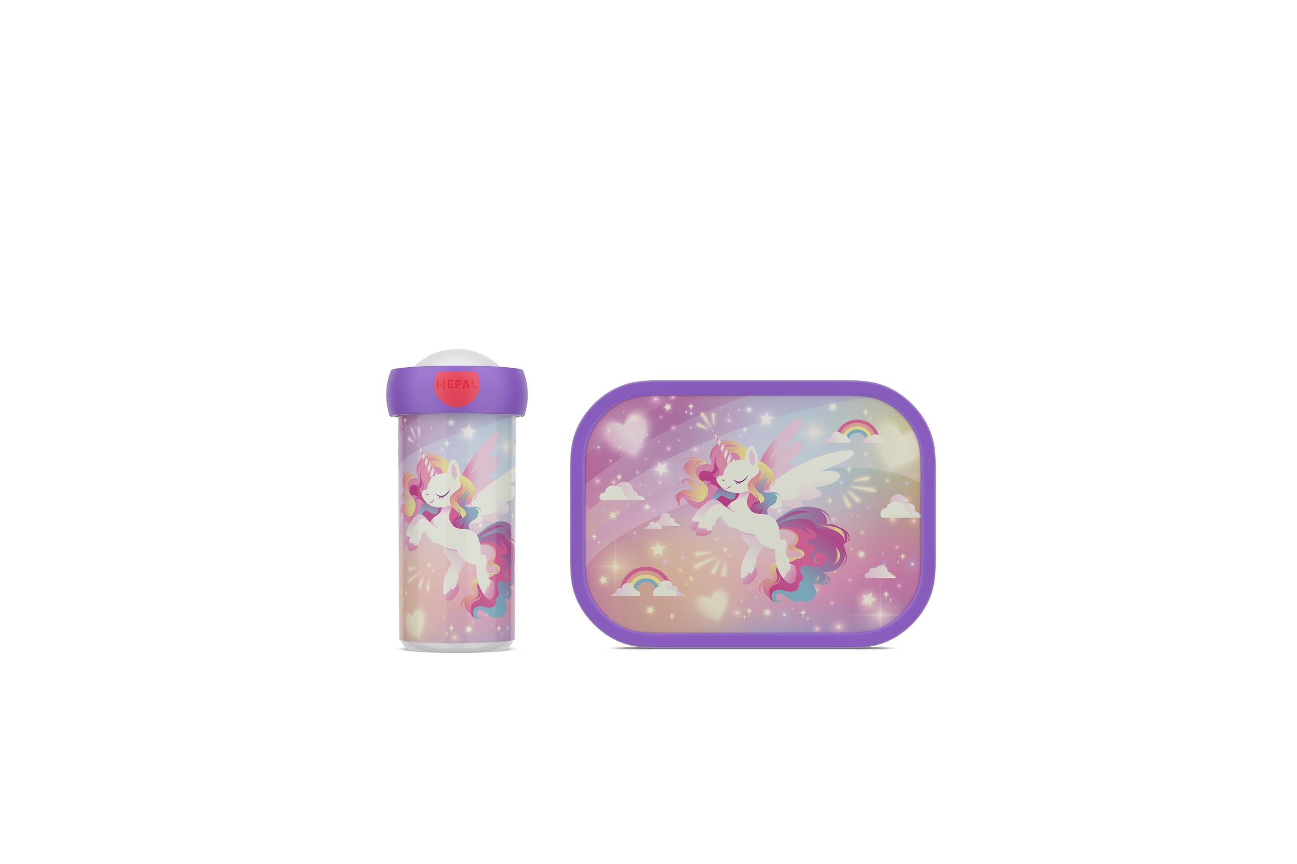 Mepal Unicorn Glow - Lunch Set Campus - Lunch Set For Children With School Beaker & Lunch Box - For School Or On The Go - Dishwasher Safe & Bpa-Free - 300 + 750 Ml
