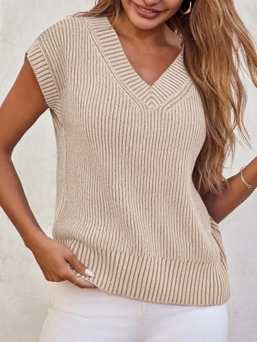 Saodimallsu Womens V Neck Short Sleeve Sweater Summer Lightweight Cap Sleeve Casual Loose Knit Pullover Tank Tops2