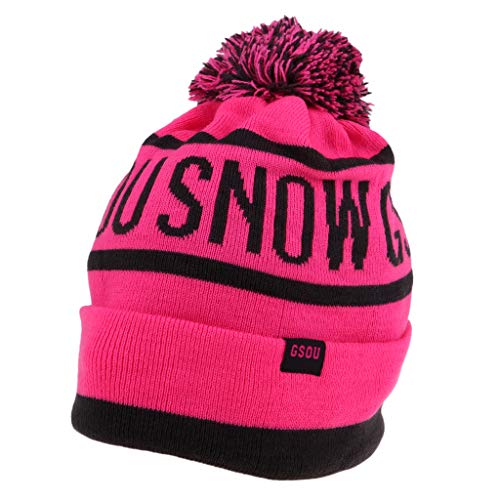 LEIPUPA Mulheres Masculinas Esportes Ao Ar Livre com Pom Tricô Gorro Largo Snowboard - Rosa Vermelha