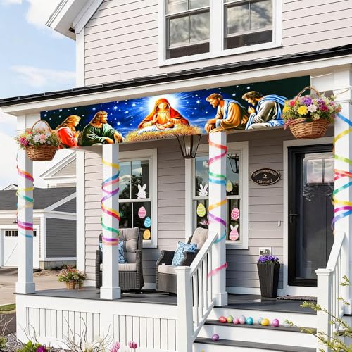 Image of Christmas Starry Night Outdoor Banner 78.7 x 17.7 Inch Warm Light Holiday Scene with Stars Cozy Glow and Festive Ambience Perfect for Yard Porch Fence Garden Patio or Outdoor Party Decoration