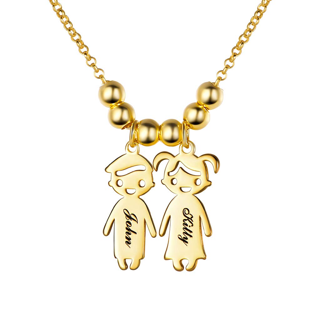 Custom4U Collar Personalizado Madre Colgante Nombre Grabado Mujer Plata de Ley 925 / Acero Inoxidable 316L Collar Figura Infantil Niño Niña Colgante Nombres Hijos