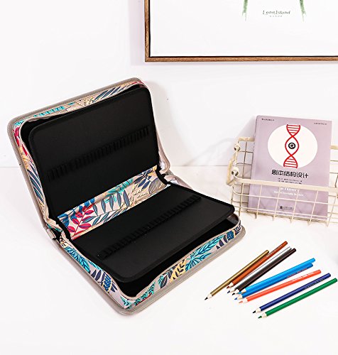 Shulaner 160 Slots Pencil Case Leaves Print Colored Pencils Holder Large Capacity Portable Pencil Bag Organizer