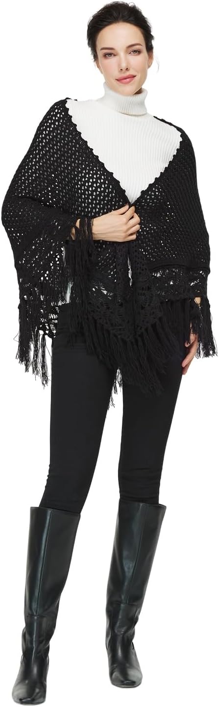 Women Versatile Knit Shawls and Wraps for Evening Dresses Elegant Triangle Fringed Scarf Cover Up - Image 7