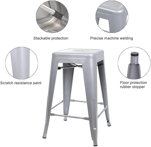 Miniatura 8 de GIA Taburete de mostrador sin espalda de 24 pulgadas cantidad de 1 gris con asiento de madera oscura