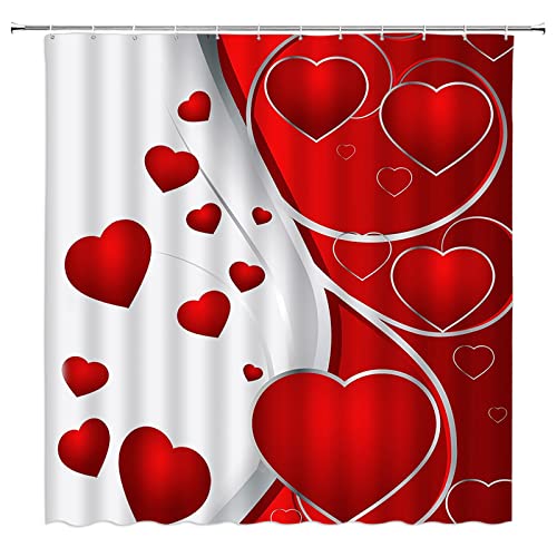 AMHNF Valentine's Shower Curtain Red Heart Romantic Abstract Floral Love Lover Couple Creative Bathroom Decor Fabric Curtain with Hooks