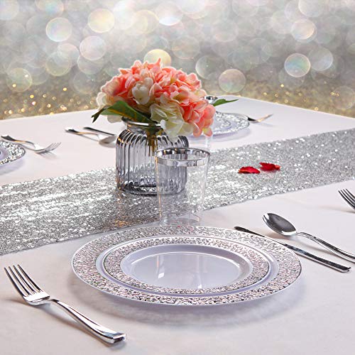 Wdf 102Pcs Silver Plastic Plates-Disposable Plates With Silver Rim- Lace Design Plates Including 51Plastic Dinner Plates 10.25Inch,51 Salad Plates 7.5Inch #TOP4