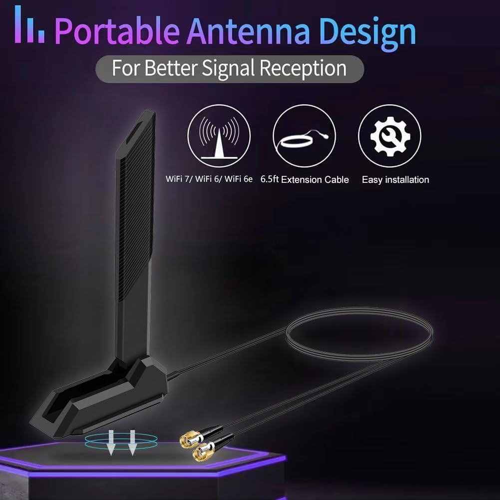 External Tri-Band 802.11BE Performance WiFi 7 Antenna with RP-SMA Male Connector for WiFi 7 PC Desktop Computer Extendable Router ASUS ROG Gaming Motherboard, Slinkdsco