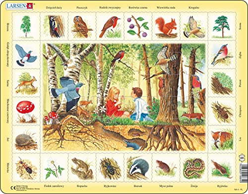 Larsen NA4 Natur-Puzzle: Wald, Polnisch Ausgabe, Rahmenpuzzle mit 48 Teilen