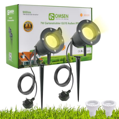 OMSEN Garden Spotlights Mains Powered GU10 7 W Warm White 3000K, Replaceable GU10 Bulbs, Aluminium, Waterproof IP67