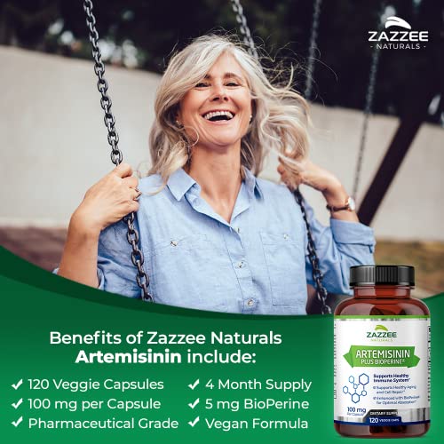 Zazzee Artemisinin, 100 Mg Per Capsule, 120 Vegan Capsules, 4 Month Supply, Plus 5 Mg Bioperine For Enhanced Absorption, Sweet Wormwood Extract, Vegan And Non-Gmo #TOP2