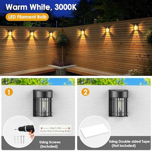 8 Pack Solar Fence Lights, Deck Lights Solar Outdoor Lights Waterproof Patio Decor for Outside Yard Porch Driveway, 3000K
