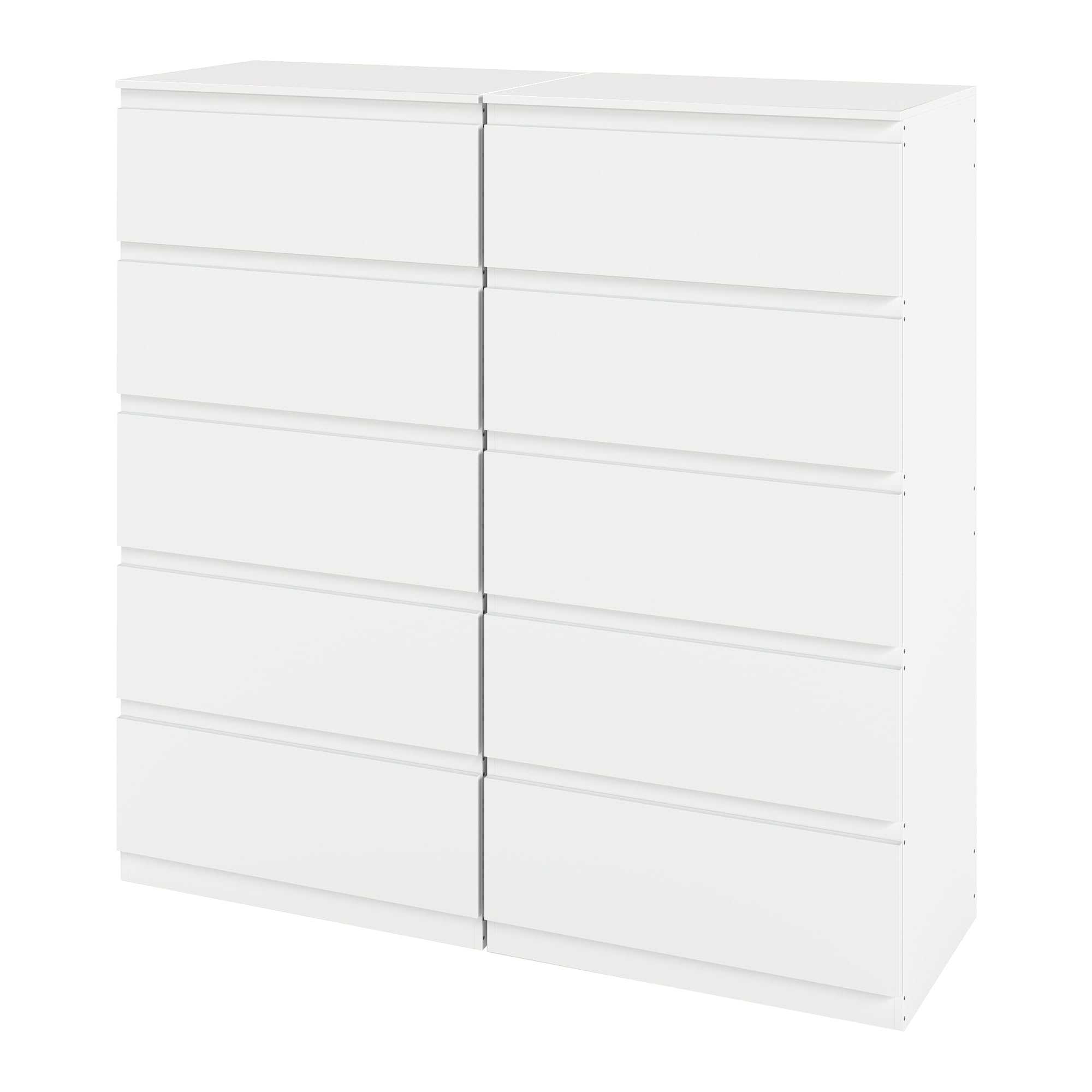 2er Set Komodenschrank für Schlafzimmer 60 cm Breit Kommode Weiß mit 5 Schubladen/Nachtkasten Schubladenkommode Kommode&Sideboard Komoda Weiss für Büro Wohnzimmer Schlafzimmer Flur Möbel/60x40x120CM