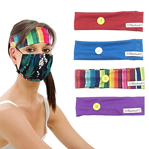 Nidoul 4Pcs Button Headbands for Nurses Doctors Women, Elastic Head Wrap Hair Band for Holding Mask Ear Protection Headwear (4pc colors-1)