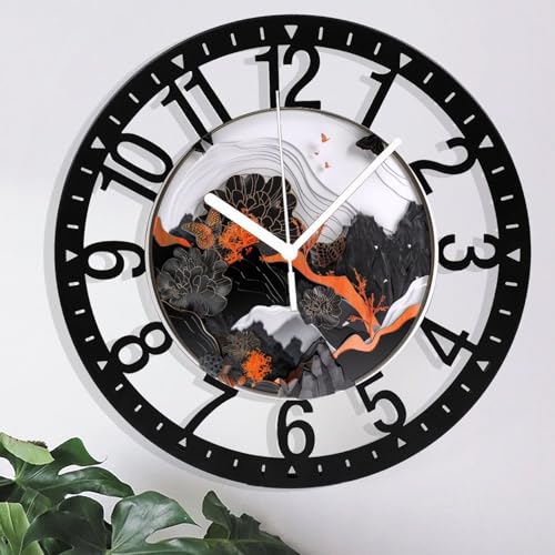 Reloj de Pared Metal 10" Negro Naranja Silencioso miniatura 5