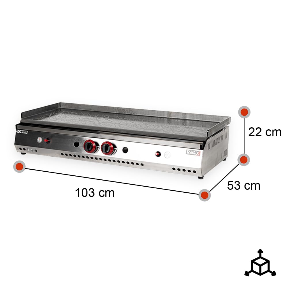 Plancha Industrial de Acero Inoxidable a Gas 100 cm Sobremesa Grosor de la Placa 4 mm para un Rápido Calentamiento con Termopar CE | Potencia 5,8 kW | Bares y Restaurantes