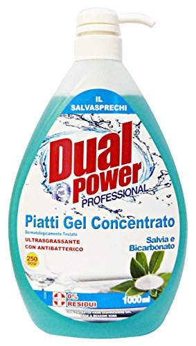 Set 6 DUAL POWER Piatti Concentrato 1 Lt Salvia/Bicarbonato Detersivo Detergente