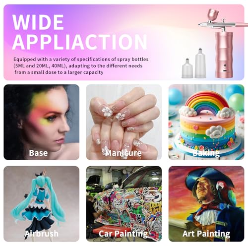 Image of Airbrush Kit with Compressor Portable Airbrush Kit 48PSI High-Pressure Non-Clogging Air Brush Set Cordless Rechargeable with 0.3mm Nozzle and Cleaning Brush for Painting,Nail Art, Makeup (Pink)