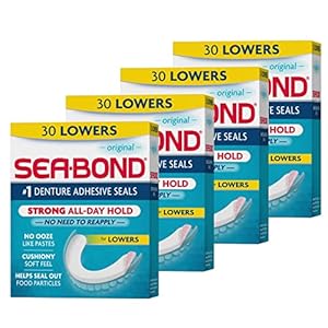 Sea Bond Secure Denture Adhesive Seals, Original Lowers, Zinc-Free, All-Day-Hold, Mess-Free, 30 Count (Pack of 4)