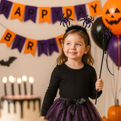 QckZee Spinnen Kostüm Kinder, Halloween Kostüm Mädchen, Spinnen Kinder Tutu Rock mit Spinnen Haarreif und Spinnen Zauberstab, Spinnen Kostüm Mädchen für Halloween Karneval Cosplay