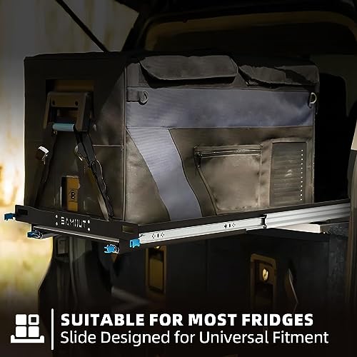 Image of SAMOUT Fridge Slide with Chopping Board, Inner 39.2 x 22.4in, Vehicle Refrigerator Slider with 4 Buckle Straps, Max 287 LBS, 3rd Gen