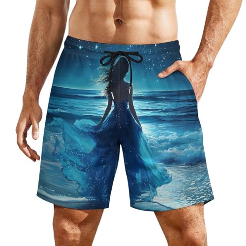 Beautiful Back Mens Swim Trunks Quick Dry Beach Board Shorts with Pockets