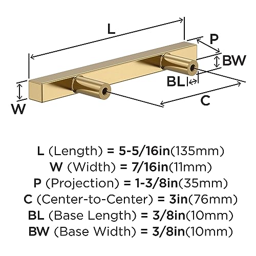 Image of Amerock 10 Pack 3 inch Bar Pulls Square Champagne Bronze Drawer Pull | 3 inch (76mm) Center-to-Center Mounting Distance and 5-5 /16 inches Overall Length, Durable Zinc Cabinet Hardware