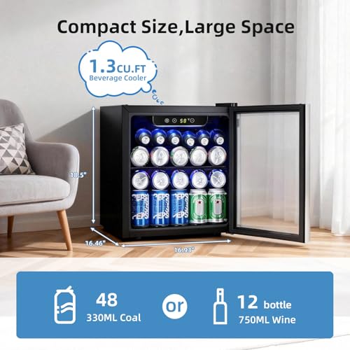 Image of Antarctic Star Beverage Cooler Holds Up to 48 Cans & 12 Wine Bottles, Stainless Steel Glass Door Drink Fridge with Digital Display and Electronic Temperature Control, Silver