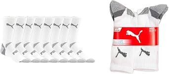 Puma Mens Cool Cell Crew Socks, 8-pack, Sock Size 10-13, Shoe Size 6-12 White/Gray