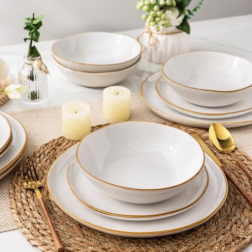 Image of AmorArc Ceramic Dinnerware Sets for 4, 12Pcs Plates and Bowls Sets Dishes | Stoneware Handmade Reactive Glaze Dinner Set, Highly Scratch Resistant | Dishwasher & Microwave Safe Dishware