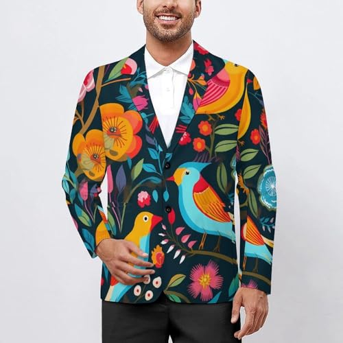 Birds Flowers Men's Casual Blazers Slim Fit Sport Coats Blazer Two Buttons Suit Jacket for Work Party2