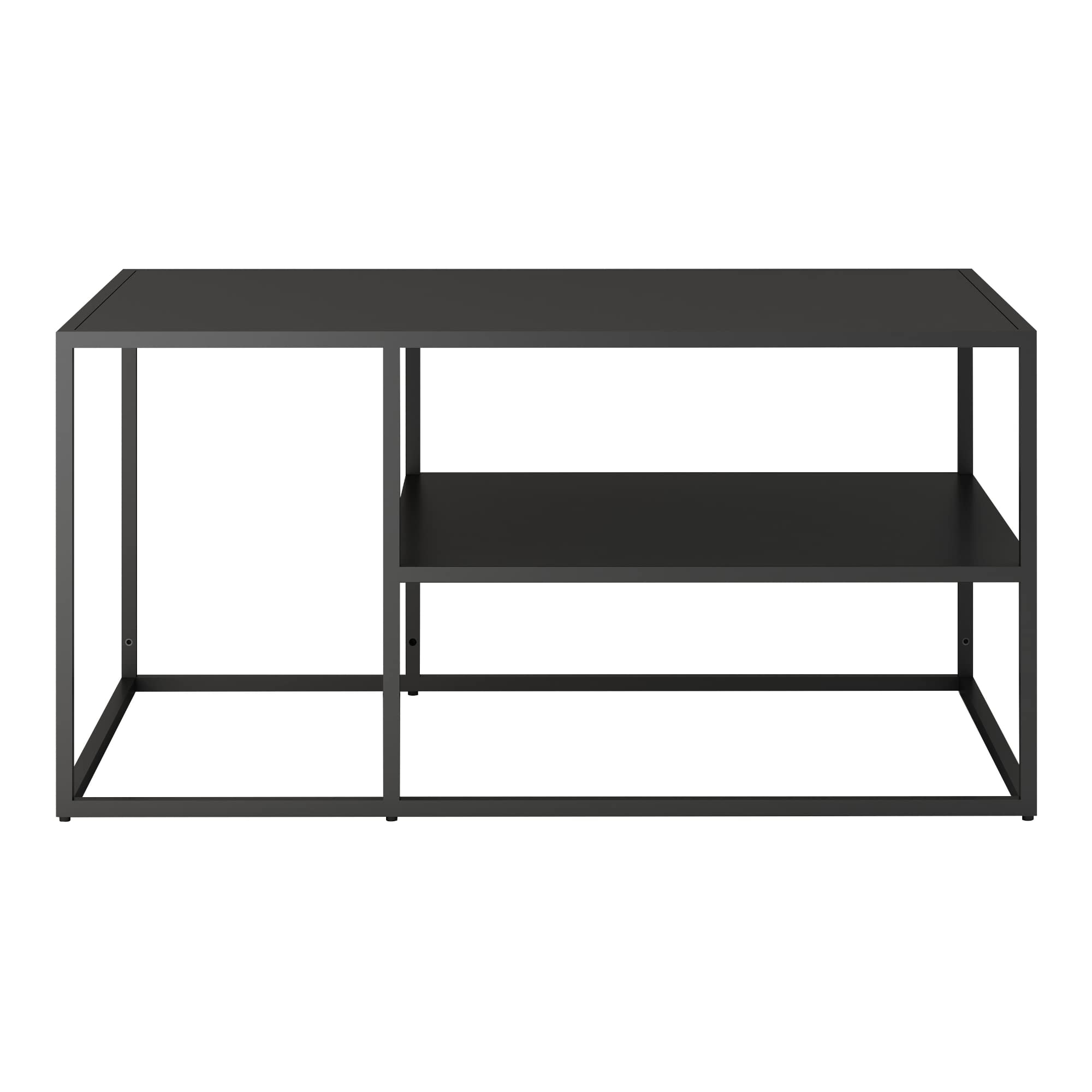 [en.casa] Tavolino Basso da Soggiorno 90 x 45 x 60 cm Tavolino Rettangolare in Accaio a 2 Piani di Appoggio Tavolino da caffè - Nero Opaco