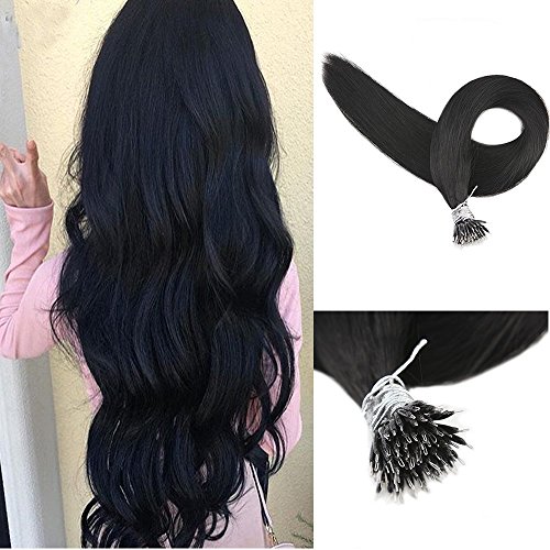 Full Shine 18" Nano Tip Remy Hair Extensions Color #1 Jet Black Real Human Hair 0.8g Per Strand 50 Strands 40 Grams Per Pack Pre Bonded Hair Extensions