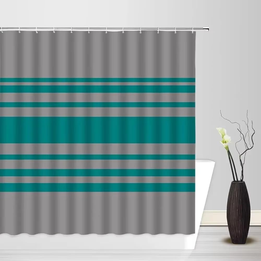 KELAIMI Simple Striped Shower Curtain - Modern Geometric Horizontal Stripe Bathroom Curtain with Hooks - Farmhouse Aesthetic Waterproof Bath Curtain Color 1 180X200Cm