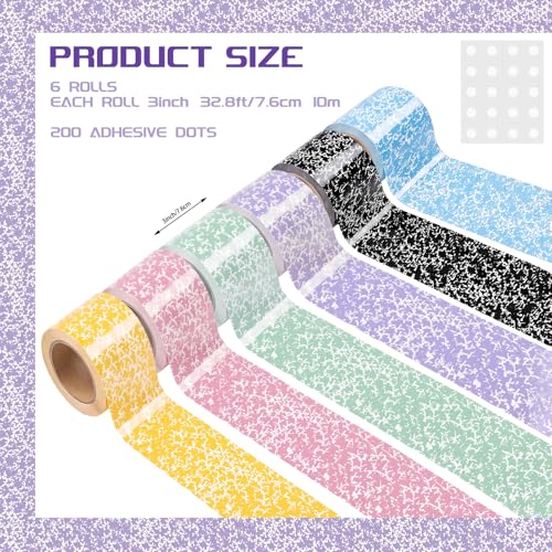 Image of Fuutreo 6 Roll 197 ft Colorful Composition Bulletin Board Borders Composition Notebook Classroom Decoration Straight Border Trim Marble Cover Decor for Back to School Chalkboard Office Wall