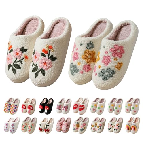 Halloween Slippers For Women 2025 Women Men Retro Memory Foam Plush Fluffy Warm Ghost Fuzzy Slipper Holiday Slip-on Indoor Outdoor House Shoes