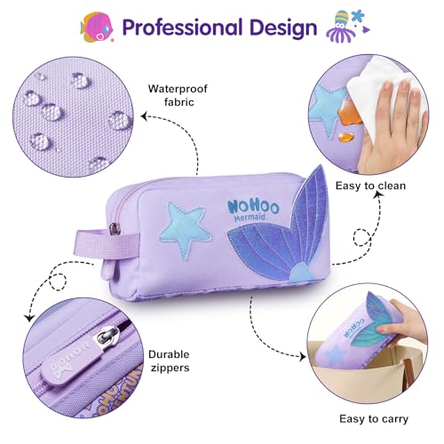 Image of NOHOO Pencil case, Cute Animal Print Pencil bag for kids, Lightweight Portable pencil pouch with Zipper for Girls Boy Students Teens Adults School office Travel Holder Box - Purple Mermaid