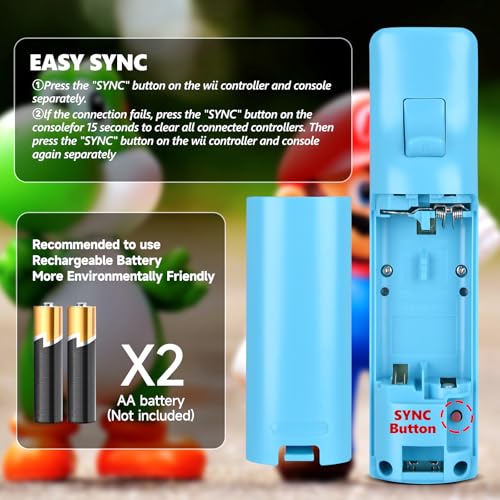 Image of HZIME Replacement Remote Controller Compatible for Wii & Wii U, Built-in 2 in 1 Motion Plus with Silicon Case and Nunchuck (2 Pack Blue & Red)