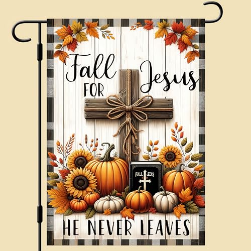 Image of Fall Garden Flag Double Sided 12x18 Flag Jesus Cross Fall Religious Pumpkin Garden Flag Patio Lawn Sunflower Exterior Decor Jesus Autumn Yard Lawn Flag