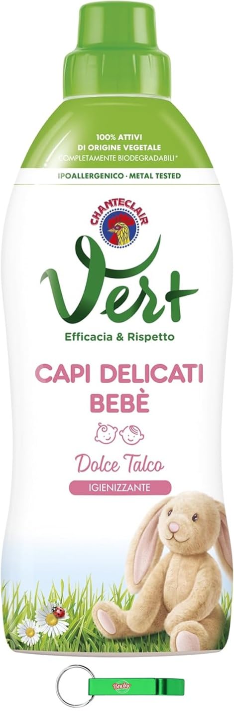 12 X CHANTECLAIR VERT detersivo liquido Capi Delicati Bebè Dolce Talco – Detersivo igienico per capi delicati – 750 ml + portachiavi Beni Culinari