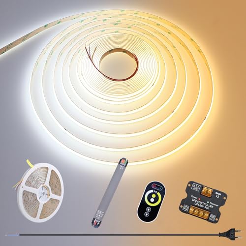 GOMING 24V 10M Tunable Blanco CCT Tira LED COB 2700 6500K Regulable con Alimentación 24V 100W y Controlador 576LEDs/M CRI 93+ Flexible IP20 No Impermeable Cinta luces LED para Decoración del Hogar
