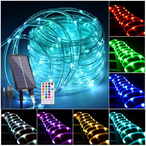Hozplex 33FT Solar Rope Lights Outdoor Waterproof, 18 Colors Changing Trampoline Light Solar Powered & USB with Remote, Multicolor 100 LED Fairy String Lighting Outside for Christmas Halloween Decor