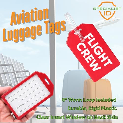 Image of 2 Pack - Heavy Duty Flight Crew Luggage Tags - Airline Crew Bag Tag for Flight Attendant Luggage and Carry On Rollerboards, Rigid Plastic with Loop Straps