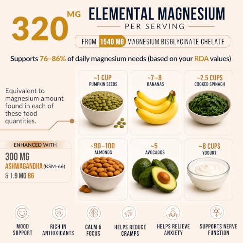 Image of FCN - Magnesium Glycinate Chelated 320mg Per Serving (160mg Per Tablet) with Patented KSM-66 Ashwagandha & Vitamin B6 for Women & Men | Sleep, Stress & Muscle Recovery Support | Vegan | 90 Tablets