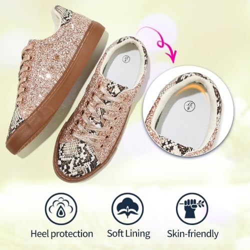 Image of AISFAES Glitter Sparkly Low Top Sequins Lace Up Tennis Shoes Comfort Bling Fashion Shiny Walking Shoes