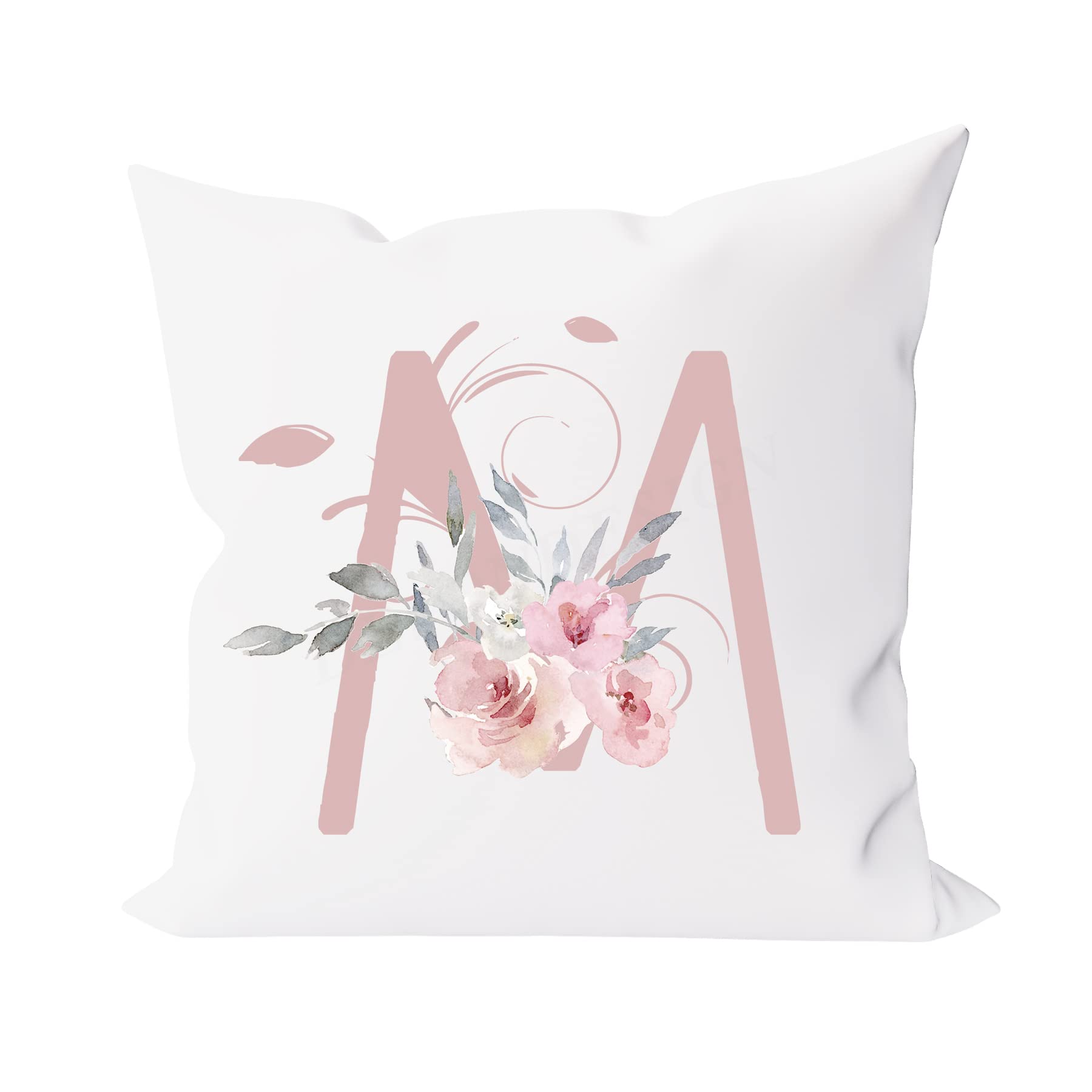 Alphabet M Throw Pillow Covers, 16" X 16" Pink Floral Monogrammed Pillow Cases - Letter M Pillow Covers - Initial Pillow Cover - Soft Square Cushion